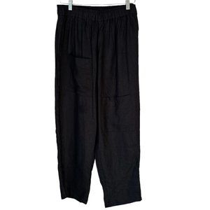 Modernmiss Linen Wide Leg High Rise Pull On Pants Lagenlook Off Set Pockets